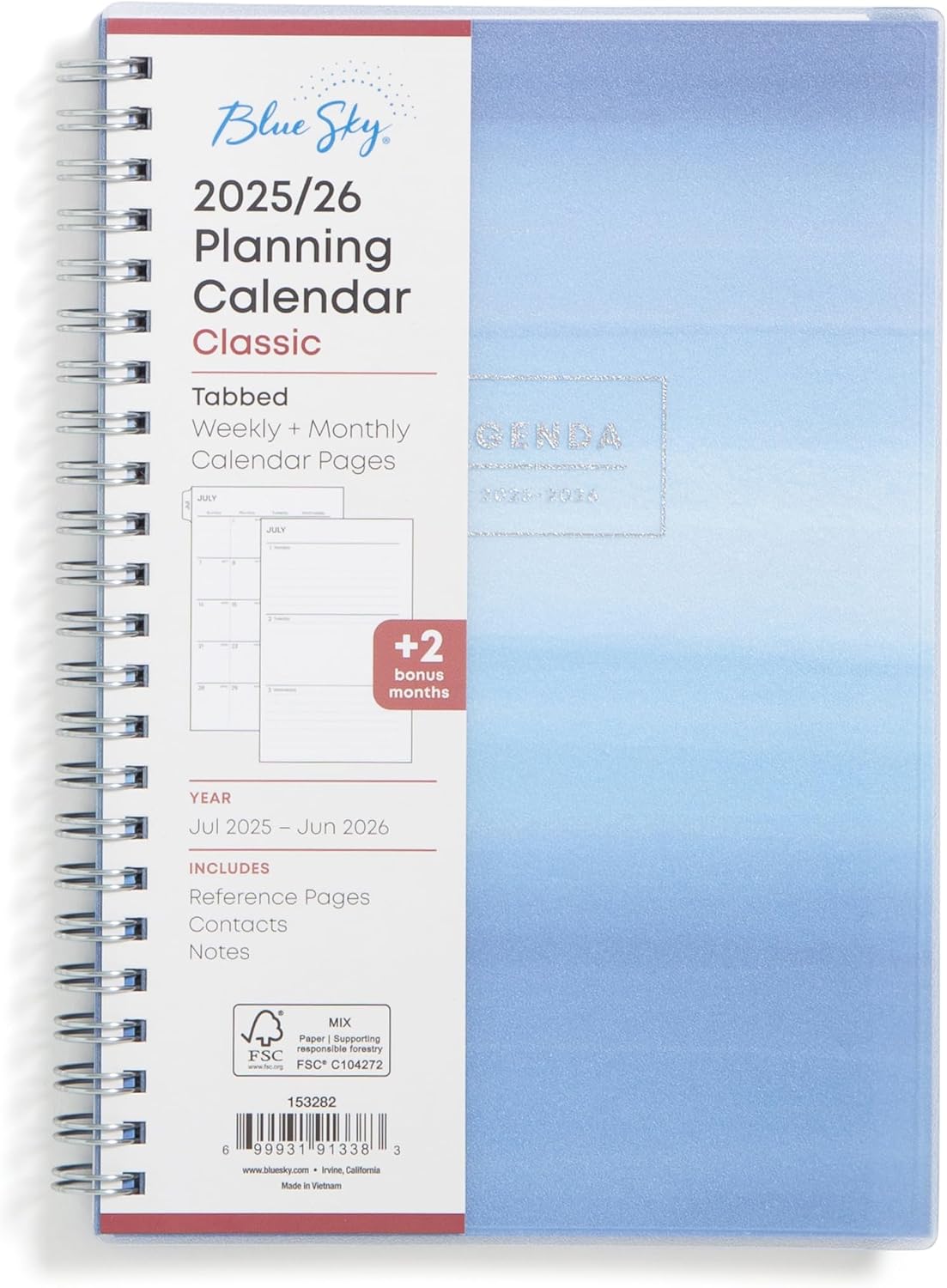 Blue Sky 2025-2026 Academic Year Weekly and Monthly Planner Calendar, July 2025 - June 2026, 12-Month, 5 x 8, Flexible Cover, Wirebound, Laminated Tabs, Chanson