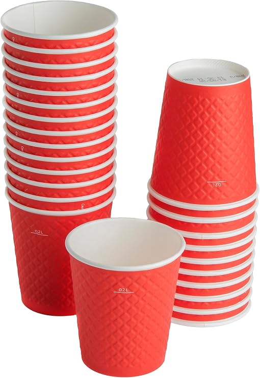 25 adet kırmızı tek kullanımlık çift duvarlı karton bardağı 8 oz, küçük kağıt kahve bardakları 250 ml, soğuk ve sıcak içecekler, Waffle Kırmızı