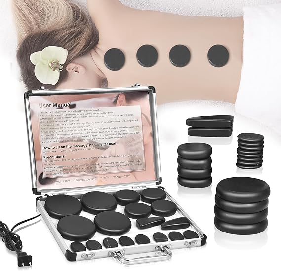 Hot Stones Massage Set, 18 Pcs Hot Stones with Warmer, Massage Stones for Professional or Home SPA, Relaxing, Healing