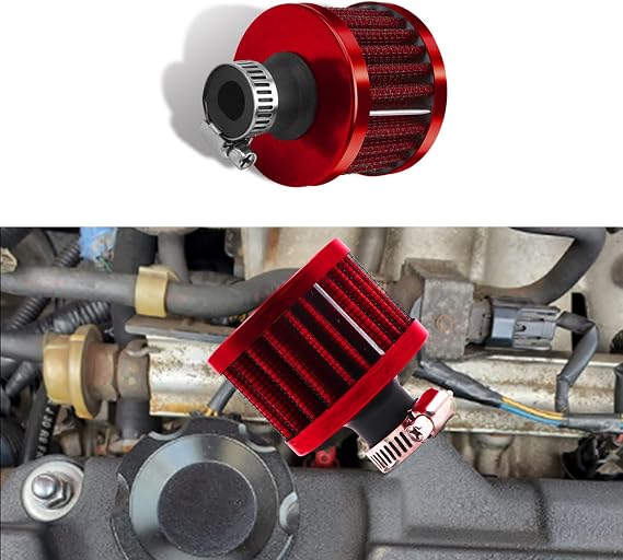 12mm Universal Cone Air Intake Filter Breather – High-Flow Cold Air Filter for Small Engines, Car & Motorcycle – Mini Aluminum Intake Accessory (Red)