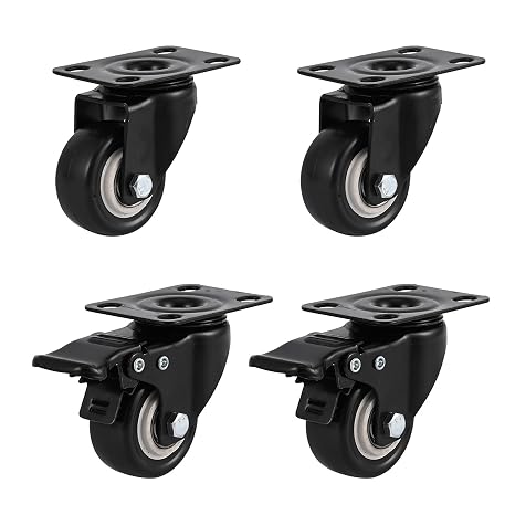 Heavy Duty Casters 4Pcs Wheels for Furniture Castors, 40MM-50KG Load Each | Black-Screws, Rubbered Trolley Wheels Silent Caster Wheel for Furniture(2 with Brakes and 2 Without)