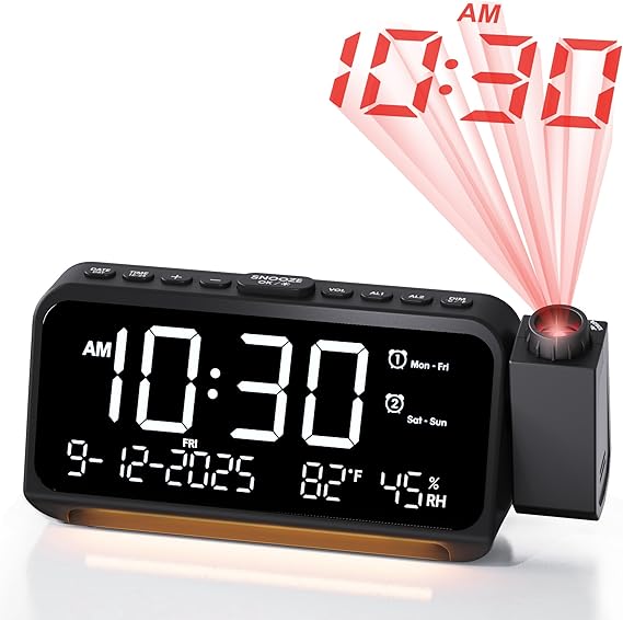 Projection Alarm Clock for Bedroom Ceiling, 118 dB Super Loud for Heavy Sleepers, Plug in Dual Alarm with Weekday/Weekend, 6.7" Large Digital Dimmable Display, Easy to Read