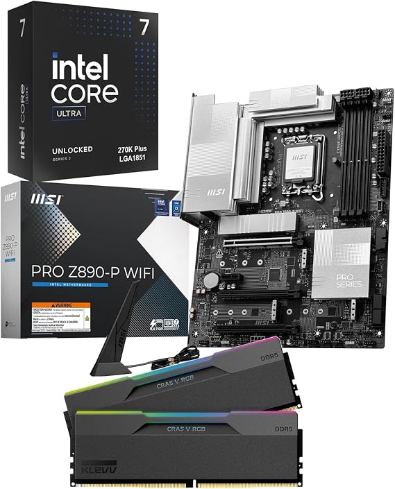 3-in-1 Combo: Intel Ultra7 270K Plus CPU + MSI Pro Z890-P WiFi Motherboard and Klevv 32GB DDR5