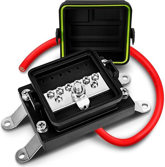 TRUE MODS 12V-48V Power Distribution Block Battery Terminal Ground Bus Bar | Waterproof IP65, Max 300V AC, Automotive Positive or Negative Busbar Distribution Terminal Box for Auto Marine Car Audio ATV