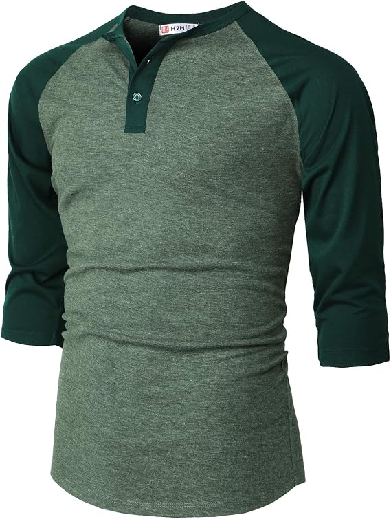 H2H Mens Casual Slim Fit T-Shirts Henley Shirts Raglan Long & 3/4 Sleeve Jersey Baseball T Shirts