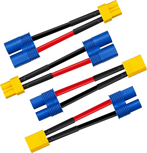4 Pack XT30 to EC3 Adapter Cables 2 Male to Female & 2 Female to Male Connectors 2 Inch 16AWG Silicone Wire, Anti-Spark Low Loss, for FPV Drone RC Car LiPo NiMH Battery Charger ESC