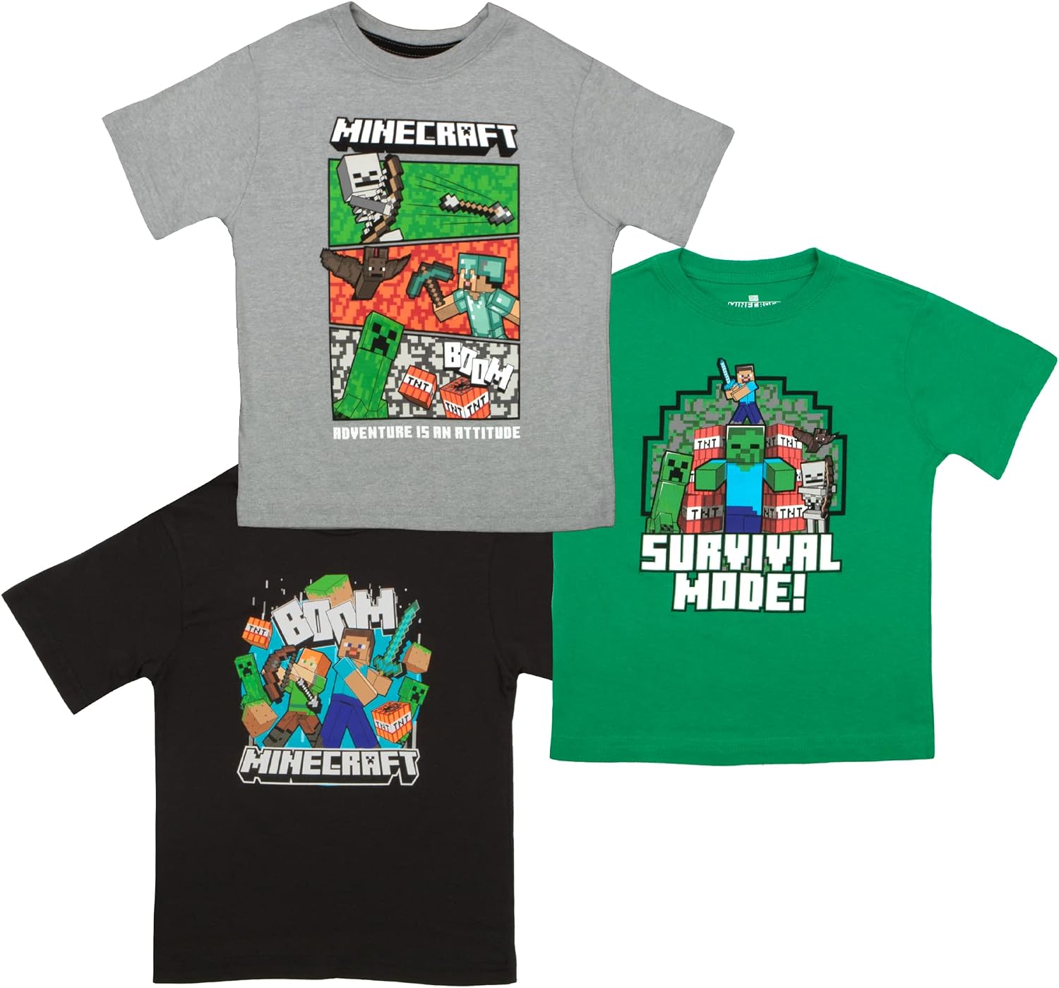 Minecraft - Creeper & Characters Boys Short Sleeve T-Shirt Set - 3 Colors