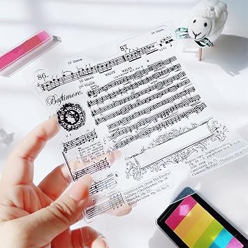 Music Background Music Song Clear Stamps for Card Making Decoration DIY Scrapbooking, Music Note Staff Silicone Transparent Seal Clear Stamps for Embossing Album Decor Craft.