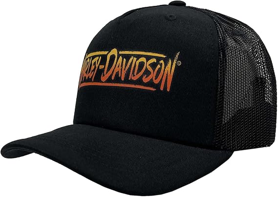 Harley-Davidson Men's Stretched Snapback Mesh Curved Bill Trucker Hat, Black