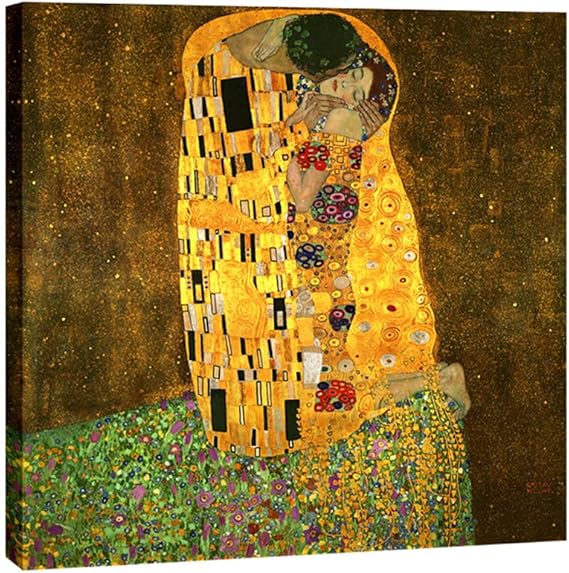 Wieco Art The Kiss by Gustav Klimt Famous Oil Paintings Reproductions Gallery Wrapped Modern Giclee Canvas Prints Artwork Pictures on Canvas Wall Art for Living Room Bedroom Home Decorations 24x24