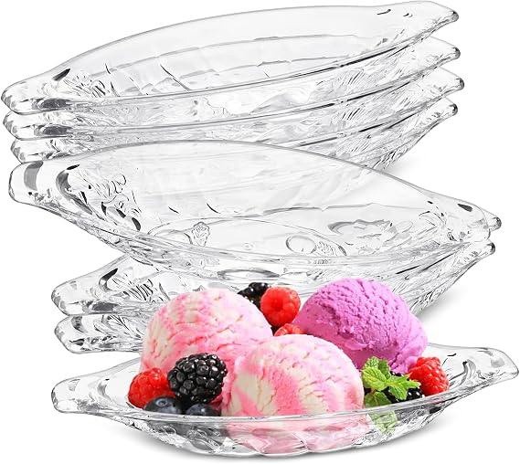 8 Pack Banana Split Dishes,Ice Cream Acrylic Sundae Dish,Transparent Banana Split Boat Dinner Bowls,Perfect Beautiful Party Crystal Bowls for Desserts,Cupcakes,Yoghurt,Fruit,Snacks