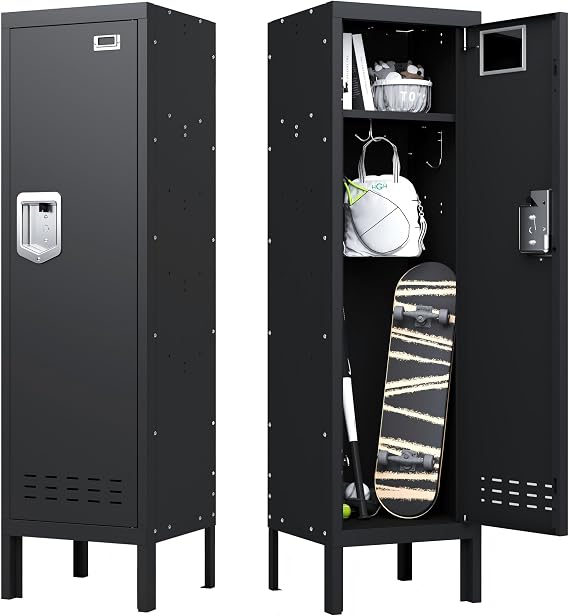 BUTISOW Metal Storage Locker with Lock & Card Slot Locker - Secure Lockable Door - Steel Locker for School, Office, Gym, Home - 54" H x 15" W x 15" D(1 Door, Black)