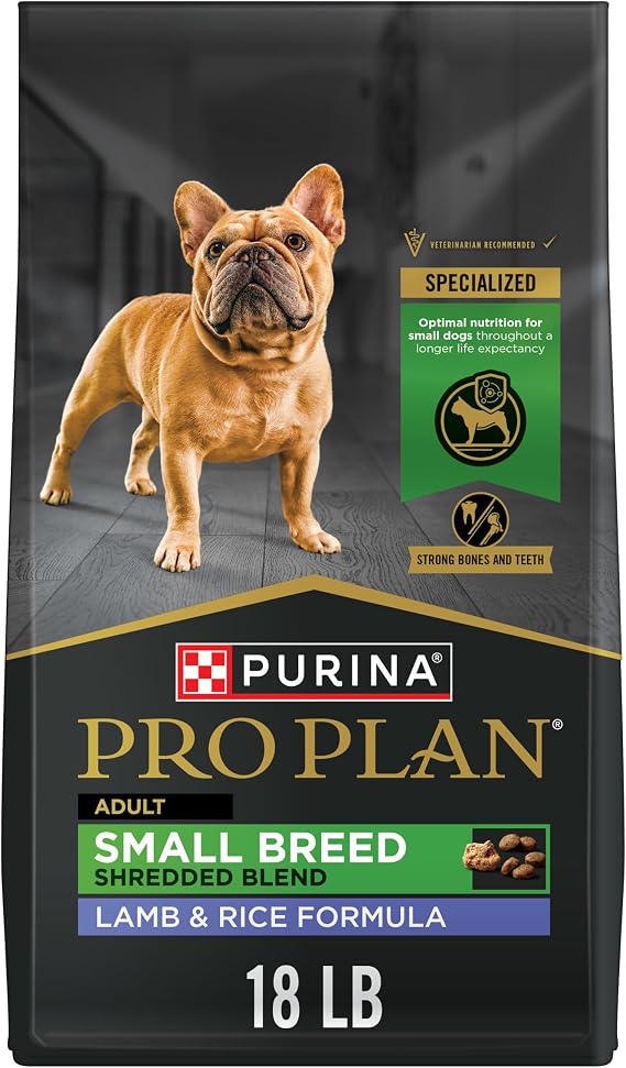 Purina Pro Plan Small Breed Dry Dog Food, Shredded Blend Lamb, 18 lb Bag | Lamb & Rice Formula small dog food with probiotics, high protein to meet needs of highly active adult dogs