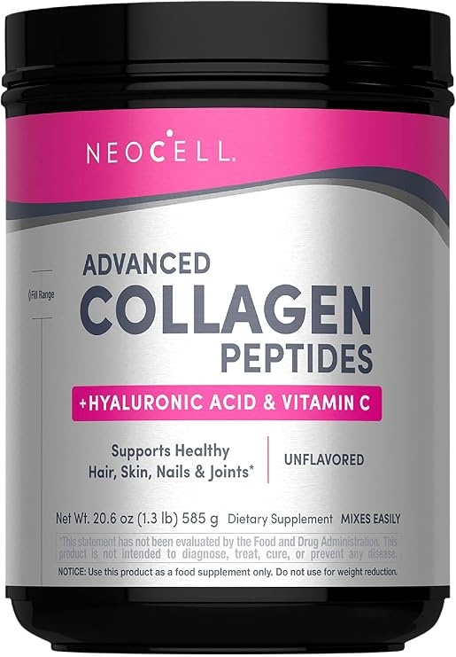 NeoCell Collagen Peptides Powder | 20.6 oz | Unflavored Supplement | With Vitamin C and Hyaluronic Acid | Advanced Formula | Hair, Skin, Nails | for Women and Men
