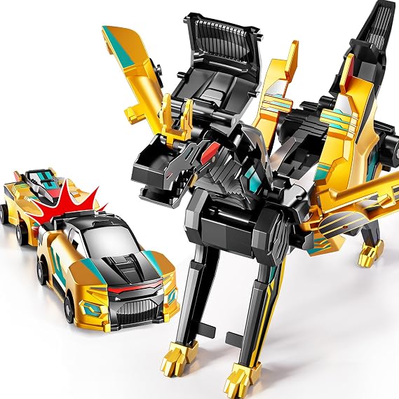 Collision Transforming Dinosaur Car Toy, 2 in 1 Magnet Cars