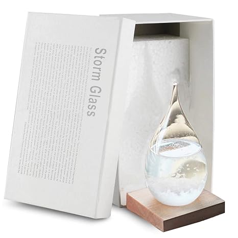 Storm Glass Weather Station Weather Predictor Barometer Bottle with Wood Base for Home Office Decoration
