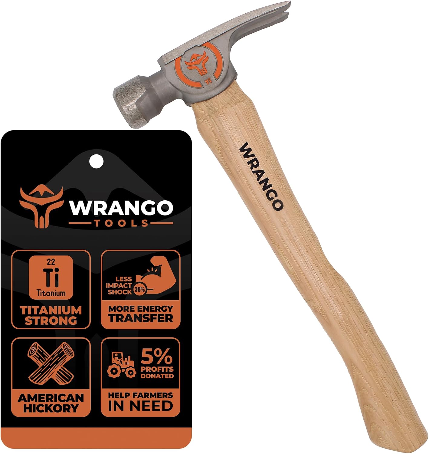 Wrango Tools Titanium Nailing Hammer – 14oz Head, 14.5in Wood Handle, Smooth Face, 38mm Diameter Pole