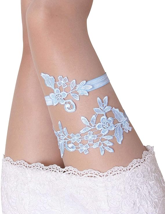 GARGALA Wedding Garters for Bride Bridal Lace Garter Set for Women White Blue Navy Plus Size