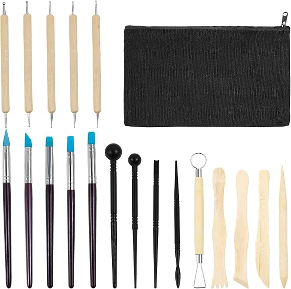 20 Pcs Polymer Clay Tools, Clay Sculpting Tools Clay Modelling Tools Ball Stylus Dotting Tools Ceramic Tools Clay Pottery Tools Clay Carving Tools with Storage Bag for Embossing Ceramics Sculpture