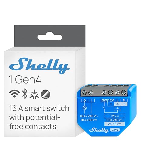 Shelly 1 Gen4, Smart Wi-Fi, Zigbee & Matter Relay Switch with Dry Contacts