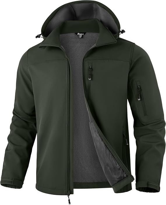 Pudolla Men's Softshell Jacket Hooded Fleece Lined Coats for Outdoor Work