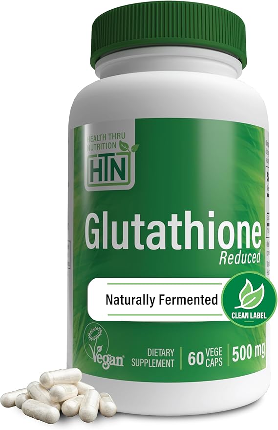 Health Thru Nutrition Glutathione Reduced GSH 500mg 60 Capsules/Servings | Healthy Skin Glow and Brightening, Whitening, Cellular Aging Support, Master Antioxidant, Certified Vegan, Fermented, NonGMO