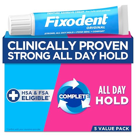 Fixodent Original Secure Denture Adhesive Cream for Full and Partial Denture Wearers, 2.4oz (Pack of 5)