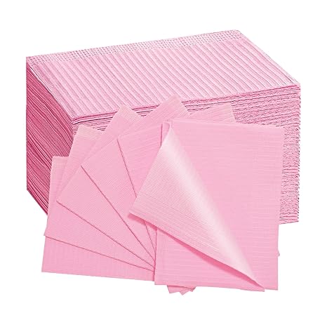 50 PCS Pink Dental Bibs Disposable Nail Art Table Mats Foldable Nail Paper Towels, 3 Ply Disposable Dentist Napkins Patient Bibs Tattoo Bibs Sheets for Salon Manicure Tattoo Dental Clinic