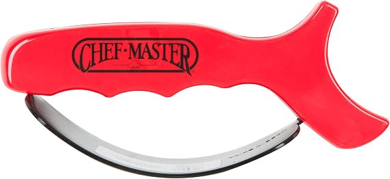 Hand-Held Kitchen Knife Sharpener for Chef Knives (1 Pack) Professional Grade Tool with Reversible Carbide Blades, Stainless Steel & Safety Finger Guard - Knife Sharpening Use by Chef Master 90015