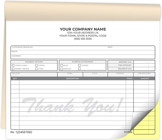 Custom 8.5" x 7" Carbonless NCR Books in 2-Part Duplicate Invoices, Receipts, Work Orders, Sales Orders, Purchase Orders, Estimates, Quote Forms with Your Company/Business Name (100 Sets)