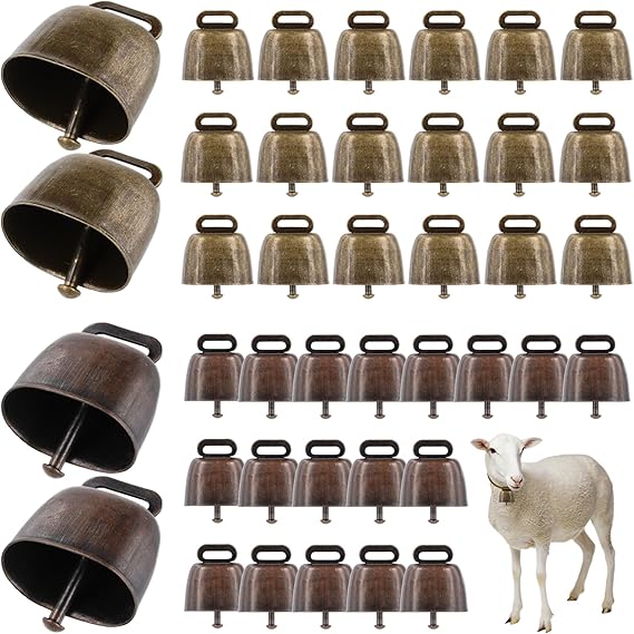 40 PCS Cow Bells, Grazing Copper Bells, Metal Cow Bells with Crisp Sound, Loud Animal Copper Bronze Bells, Vintage Grazing Bells for Cow Horse Sheep, 2 Colors