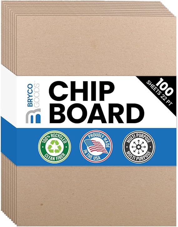 Bryco Goods Chipboard Sheets 8.5" x 11" - 100 Sheets, 22-Point, Made in USA