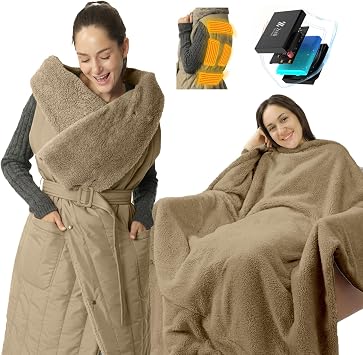 ZonLi Heated Blanket, Electric Portable Cordless Heated Wearable Blankets Battery Operated Heated Throw Blanket, Rechargeable Power Bank for Home, Office, Living Room, Camping, Travel