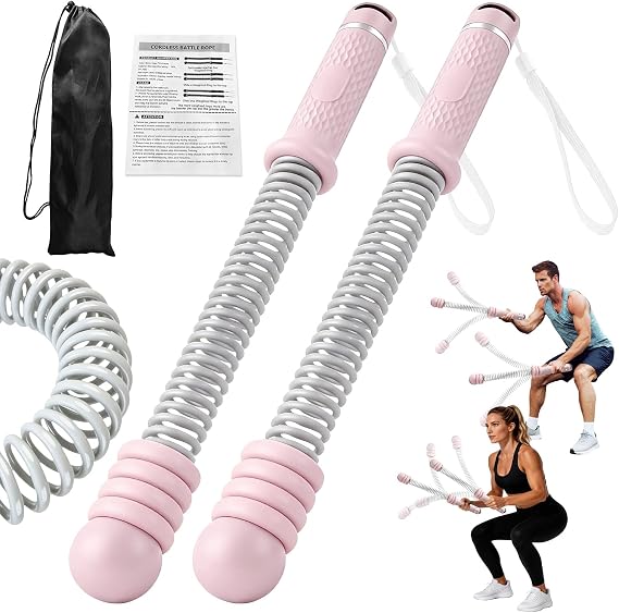 2PCS Adjustable Weighted Ropeless Battle Ropes, Heavy Duty Cordless Battle Rope for HIIT & Cardio Full-Body Workout Tool with Non-Slip Spiral