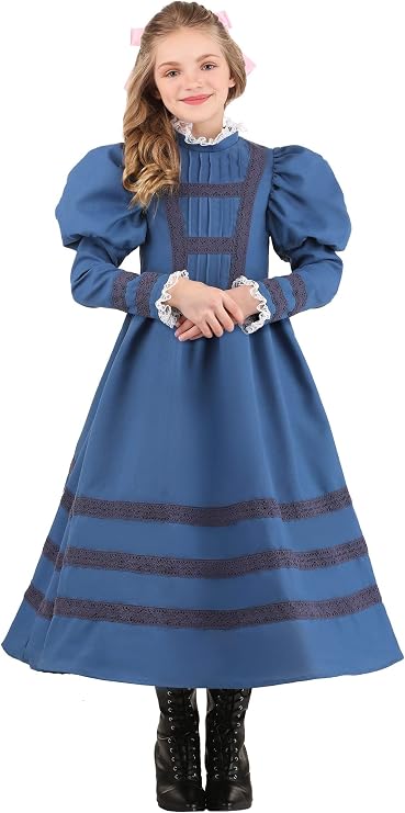 Girls Historical Helen Keller Costume Dress with Lace Accents and Bow Clip for Kids Educational Role Play