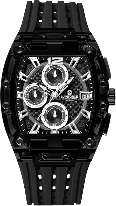 NAVIFORCE Men's Watch Fashion Sport Rectangle Wrist Watches (Chronograph/Waterproof/Luminous/Calendar) Silicon Strap Quartz Watch for Men