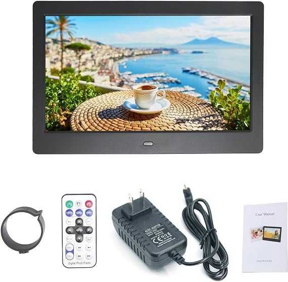 10.1 Inç Dijital Fotoğraf Çerçevesi Masaüstü Elektronik Albüm IPS Ekran Fotoğraf/Video/Müzik/Saat/Takvim Fonksiyonları Arka Standlı Uzaktan Kumandalı