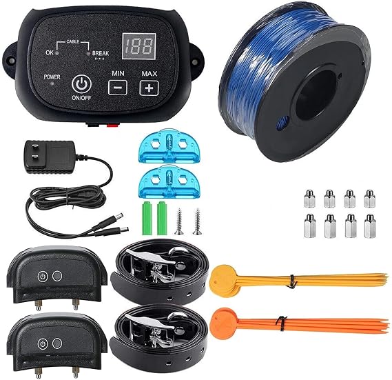 Electric Fence for Dogs,Underground Above Ground Pet Boundary Containment System,with Waterproof and Battery-Operated Shock Training Collar,for All Dogs(650 Ft Wire),for2dogs