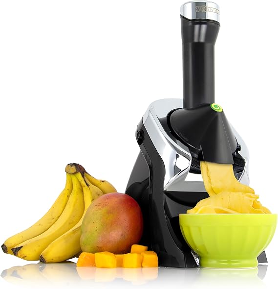 Yonanas Deluxe Frozen Fruit Soft Serve Dessert Maker, Vegan and Dairy-Free Treats with No Added Sugar, Easy Push Button Operation, Includes 75 Recipe Booklet, Dishwasher Safe Parts, in Black