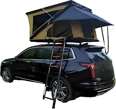 Travel Cat Rooftop Tent Hard Shell, Roof Top Tent Hardshell Suitable for Jeep SUV Truck Van, 3-4 Person,Black&Khaki