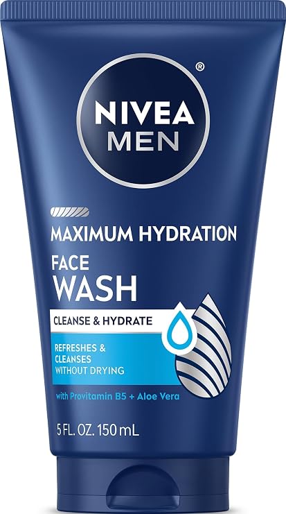 NIVEA MEN Maximum Hydration Face Wash, Provitamin B5 and Aloe Vera, 5 FL OZ | Hydrating Face Wash for Men, Provitamin B5 and Aloe Vera, Refreshes and Cleanses without Drying, Dermatologically Tested