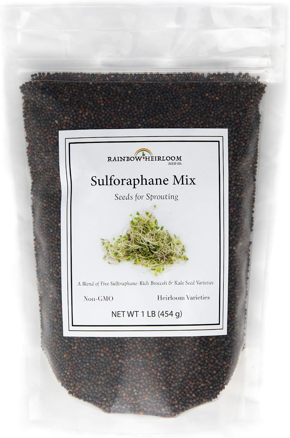 Sulforaphane SPROUTING Seed Mix | Perfect for Sprouting Jars & Seed Sprouters | 5 Varieties of Kale & Broccoli Sprouting Seeds | Non GMO Heirloom Seeds | 1 LB Resealable Bag | Rainbow Heirloom Seed Co