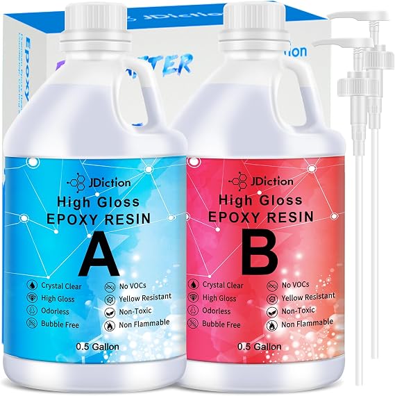 JDiction High Gloss Epoxy Resin, 1 Gallon Crystal Clear Bubble-Free Resin