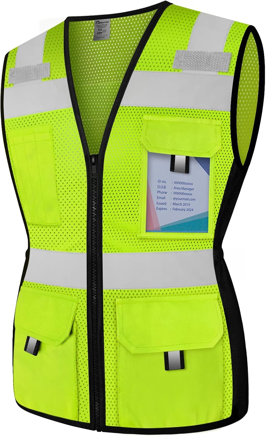 Graunton Women High Visibility Vest 11 Pockets Snug-Fit Reflective Safety Vest with Reinforced Zipper, Neon Construction Work Vest for Lady ContractorsSurveyorsWorkers, Durable,Meets ANSI, Yellow L