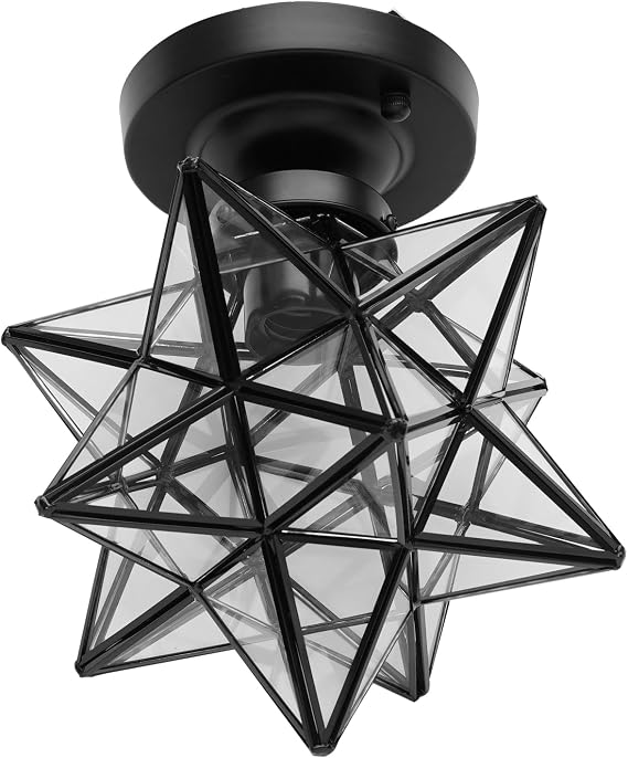 Moravian Star Light Flush Mount Ceiling Light with Seeded Glass Shade