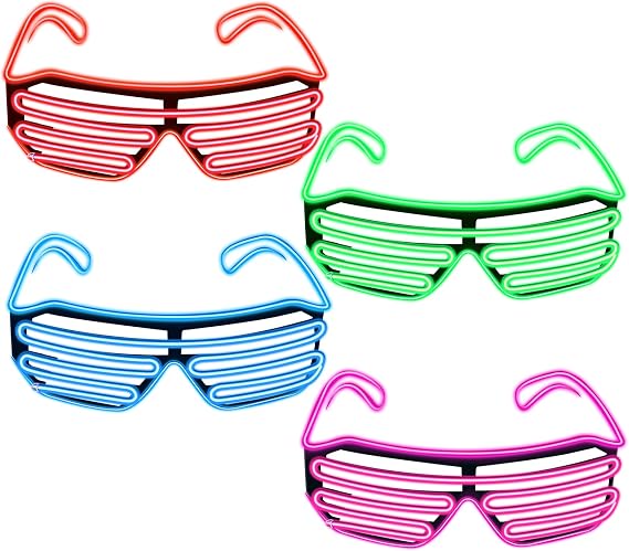 4 Pairs Shutter Wire Neon Rave Glasses Light up Led Glasses Flashing Sunglasses Glow in The Dark Costume Party Favors for Women Men 80s Party Nightclubs Concert Masquerade Cosplay
