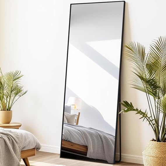 Anpark Black Rectangle Mirror - Full Length with Stand, 18" x 58", Standing Floor Mirror for Bedroom & Living Room, Wall Mounted
