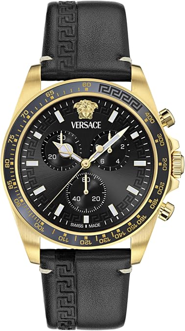 Versace Greca Chrono Wave Leather Watch