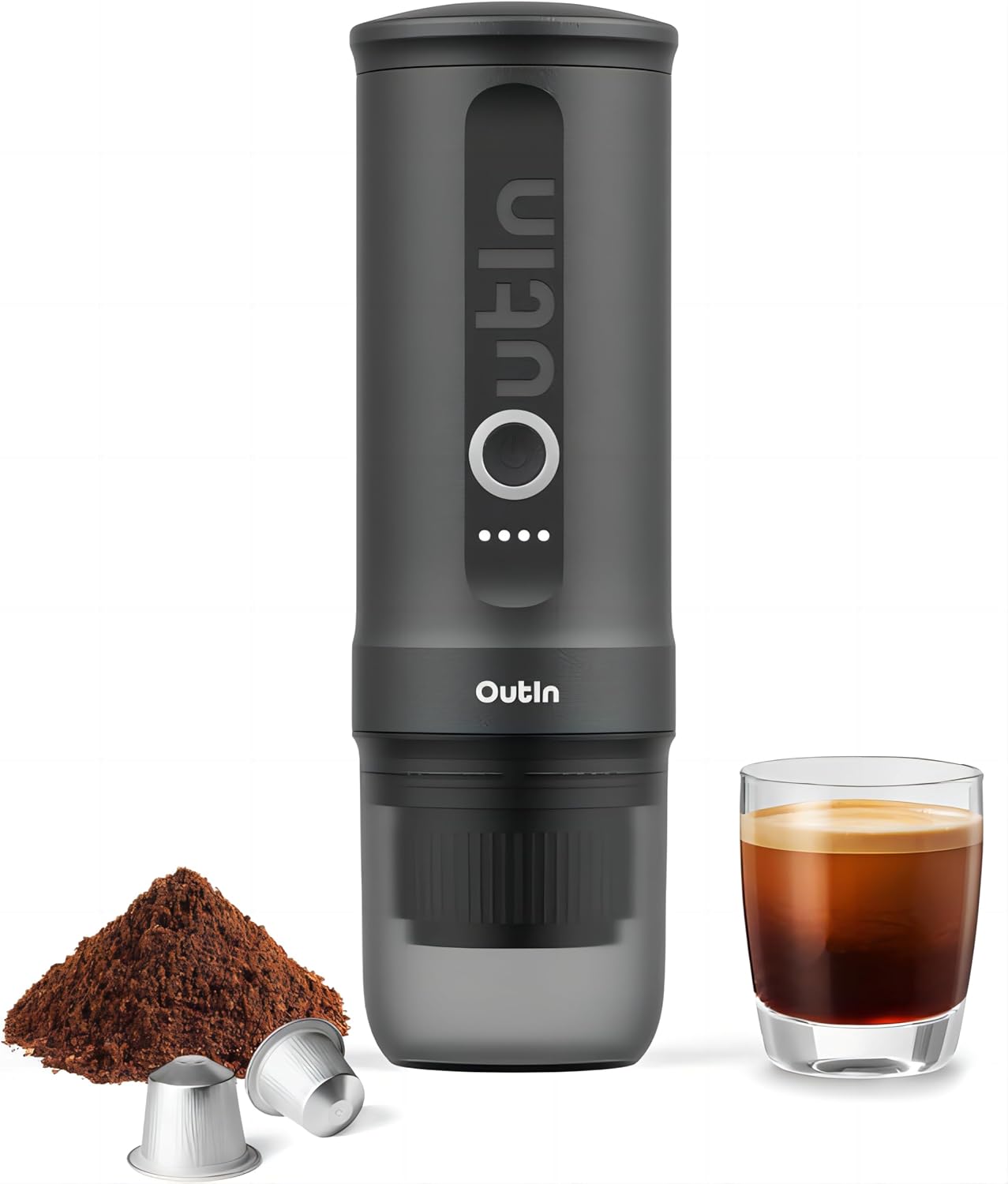 Outin Nano Portable Electric Espresso Machine with 3-4 Minutes Self-Heating, 20 Bar Mini 5V Car Coffee Machine, Compatible with NS Original Capsule &amp; Ground Coffee