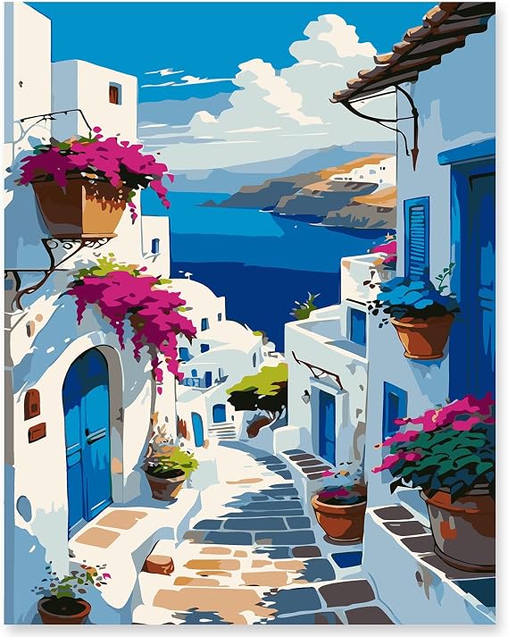 EFOTIML Paint by Numbers Kit for Adults Beginners & Kids Ages 8-12,1 Pack 16x20 inches Canva for Painting Kits for Adults in Colorful Box(Without Frame)- Red Flowers and Small Town